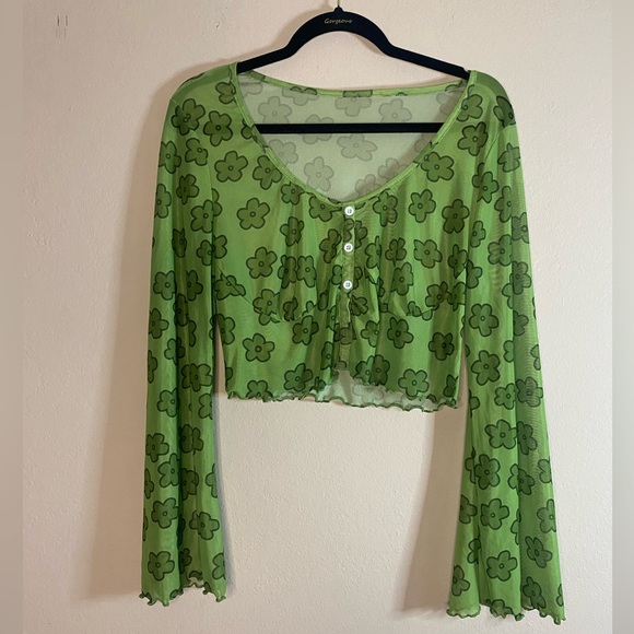 Shein Curve Green Floral Crop Top Size XL Shirt - Picture 1 of 4